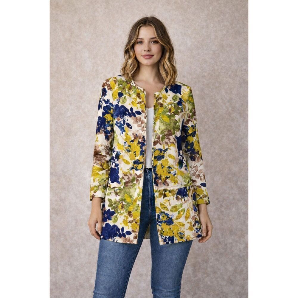 Pendleton Linen Blend Floral Print Long Line Blazer Size Small #772